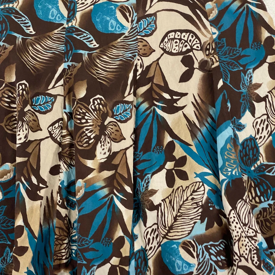 Liz & Co Womens Size 8 Brown & Teal Blue Cotton Tropic Floral A-Line Panel Skirt - Image 3 of 4