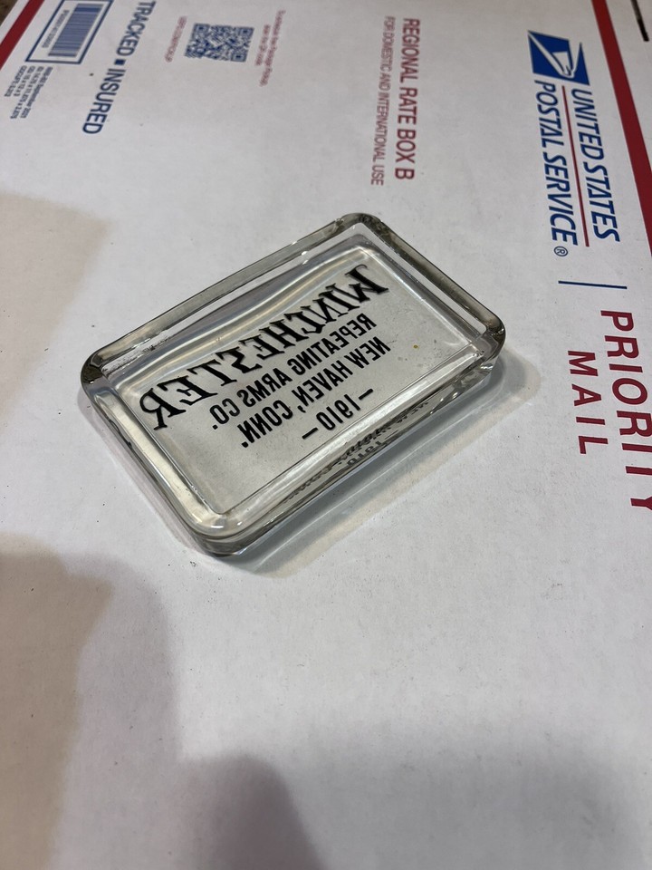 Vintage Winchester New Haven Conn Advertising Glass Paperweight Guns eBay