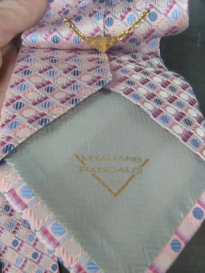 CORBATA VITALIANO PANCALDI ROSA GRIS AZUL GEOMÉTRICA 100% SEDA HECHA EN ITALIA  Foto 4 de 4