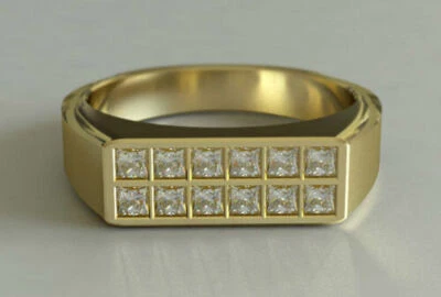 2.0ct Princess Cut Diamond Men's Antique Anniversary Ring 14k Yellow Gold Plated - image 1 of 4