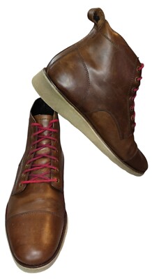 Helm Mens Boots The Lou Chukka Brown Leather W/ Red Lace Up Size 10