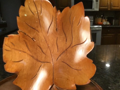 Vintage MCM ALDO TURA Macabo Cusano Milanino Carved Wood Leaf Nut Bowl Italy 8" - Picture 11 of 24