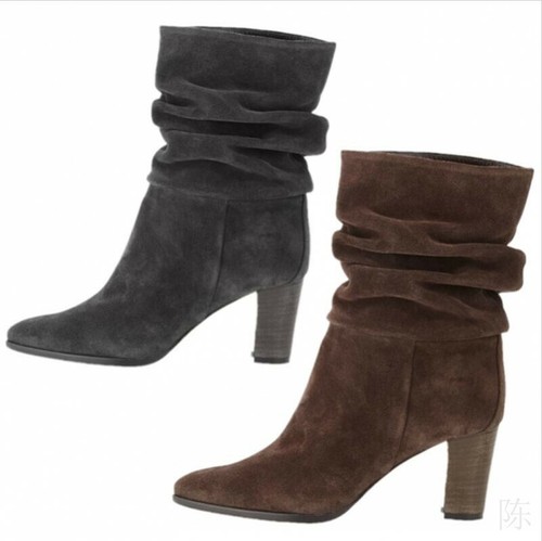 Women Mid Calf Slouch Boots High Block 