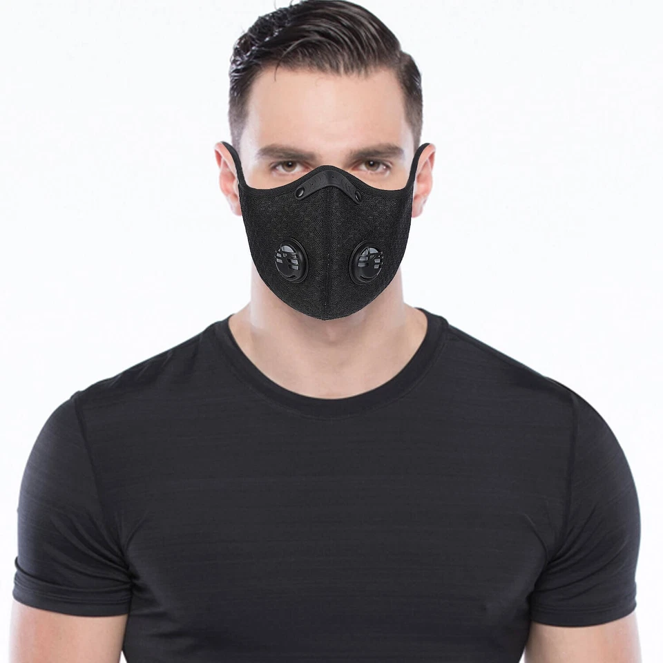 Reusable Anti Pollution Sports Cycling Face Mask PM2.5 Air Vent Filter Black - Image 3 of 4