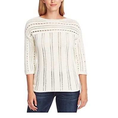 NEW Brown Pointelle Boat Neck Stretch Knit Sweater 3/4 Sleeve Top S NEW Brown Pointelle Boat Neck Stretch Knit Sweater 3/4 Sleeve Top S