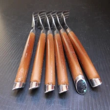 N9198 Stainless Steel 18/0 Plastic Handle 6 Forks Gray Brown Vintage Kitchen