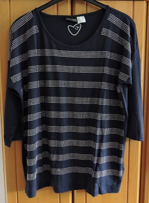Laura Kent Damenshirt   Gr. 48  mit Glitzersteinchen  3/4 Arm marineblau
