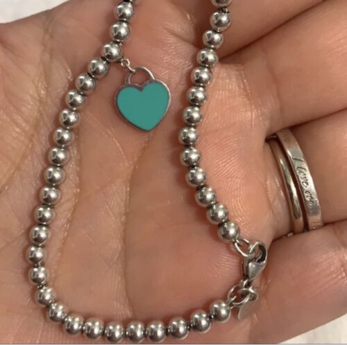 Tiffany & Co Blue Heart Tag Bead Bracelet - Picture 1 of 5