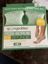 Spongeables Pedi Scrub Foot Scrubber Shea Butter CITRON EUCALYPTUS Double Pack