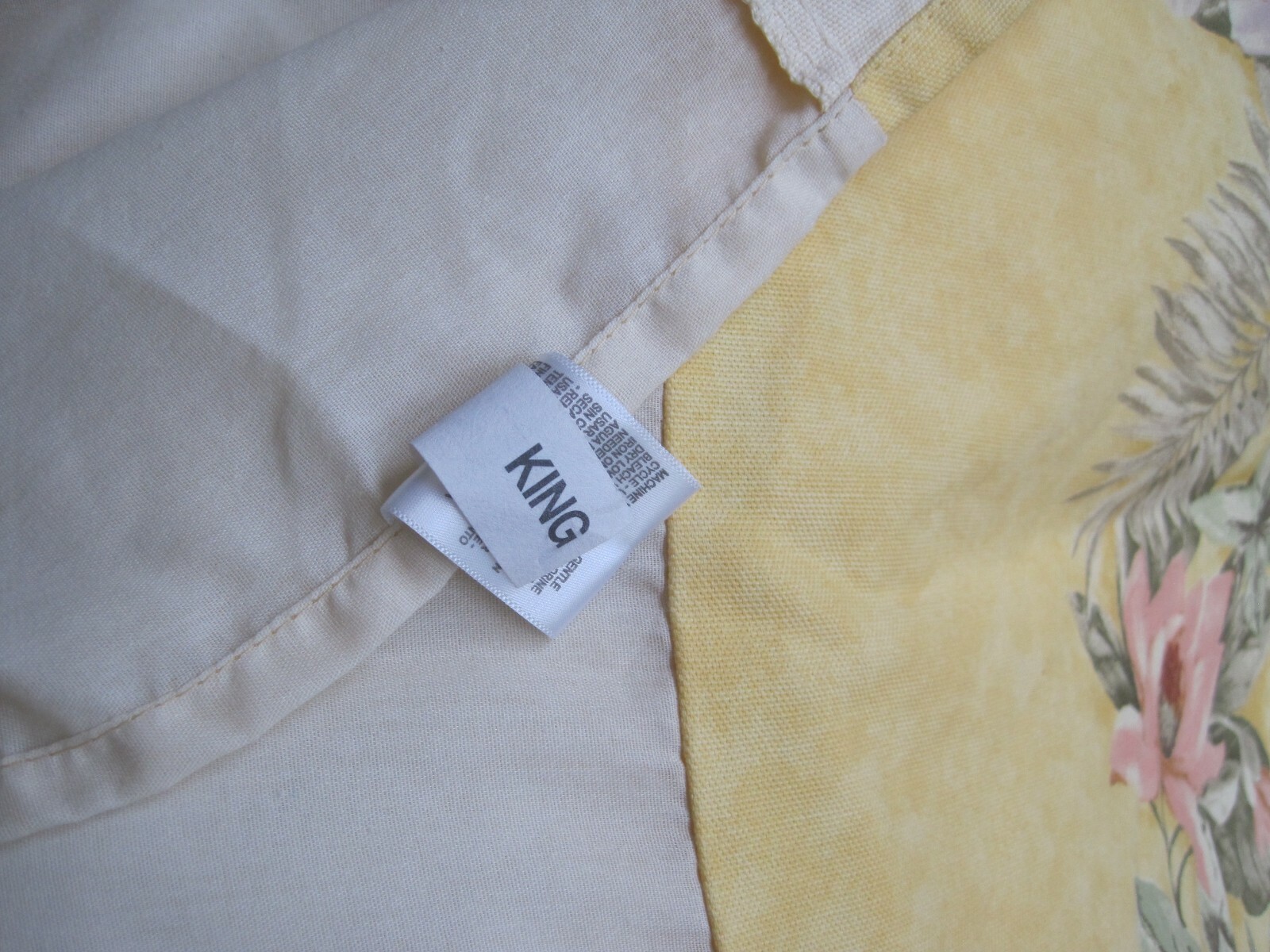 CROSCILL King Bed Skirt Yellow with Flowers, Leaves & Palms EUC