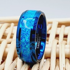 Blue Tungsten Blue Opal Inlay Ring Opal Wedding Ring Fire Opal Engagement Rings