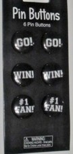 PIN BUTTONS 6 BLACK/WHITE BADGES GO , WIN , 1 FAN PARTY FAVORS sport parent