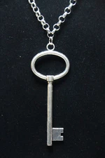 Key Charm Pewter Pendant Stainless Steel Chain Necklace 18" Skeleton Keys