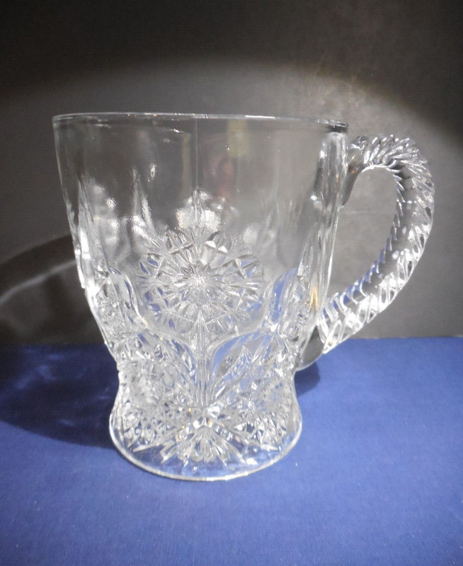 Imperial Glass COSMOS CLEAR Coffee Mug Cup  4 1/2" Vintage Retired Pattern