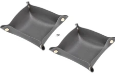 2X PU Leather Catchall 6.3” Square Valet Tray Catch All Dark Gray