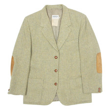 Vintage Aspesi Basic Womens Blazer Jacket Beige Tweed Wool 90s Chevron M