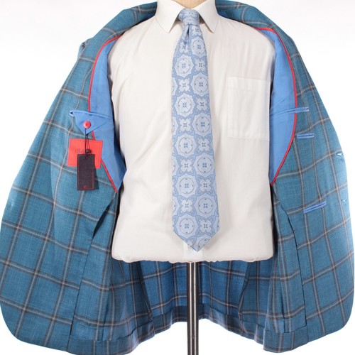 Isaia Neu mit Etikett Wolle/Cash/Seide/Leinen Sport Mantel Gr. 56R US 46R blau/braun Fensterscheibe - Bild 6 von 8