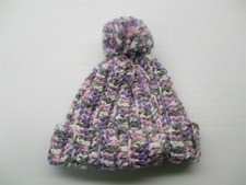 new HANDMADE Hat Toddler 4-6 Girl's Winter Pink/Purple Crochet Pom Beanie