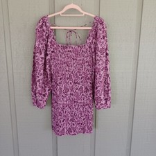Free People Women Smock It To Me Mini Dress Size M Feminine Floral Puffed Sleeve