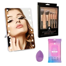 Pursonic Makeup Essentials Set: Brush Set, Wipes, Blender Sponge & Smart Vanity