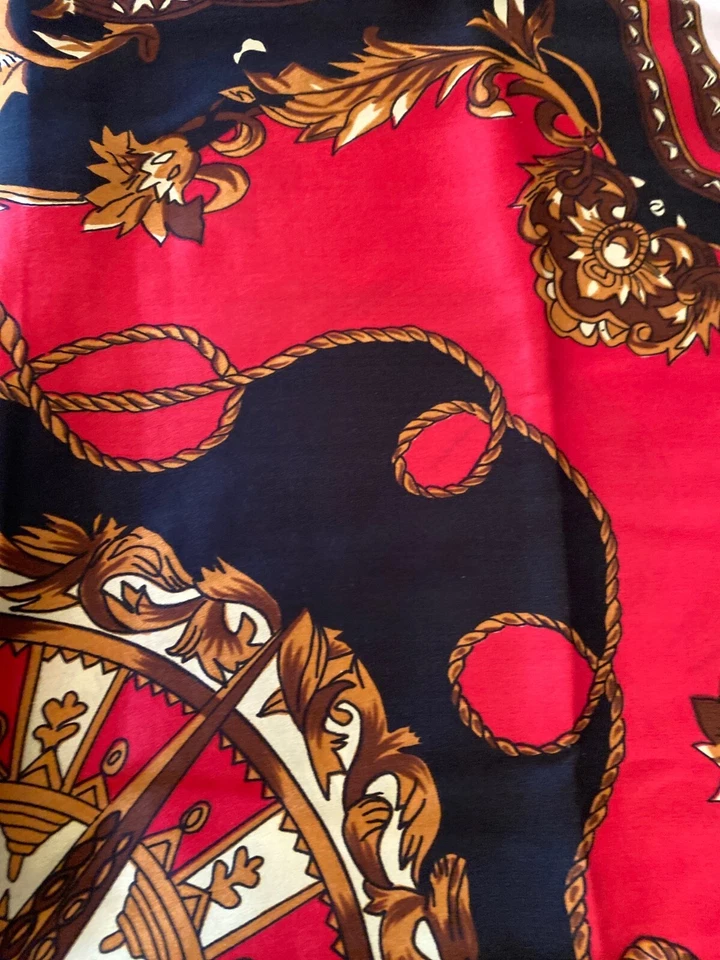 Bufanda de seda grande vintage de oro rojo años 80 Foto 3 de 4