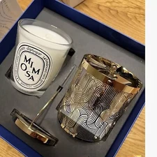 Diptyque Scented Candle Set MIMOSA 6.5oz With Holder Spin Candlestick Limited
