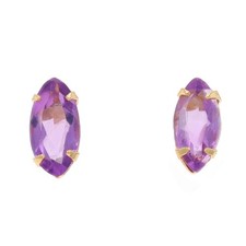 Yellow Gold Amethyst Stud Earrings - 14k Marquise 1.80ctw Pierced