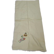 Vtg Table Runner Handmade Cream Cotton Embroidered Flowers Multicolor Rectangle