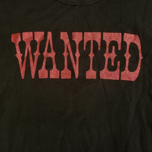Vintage HOT TOPIC T Shirt WANTED Glitter Flames Western Goth Ladies M S XS