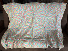 Vintage Handmade Pastels Crochet Afghan Granny Square Blanket 76" x 60"