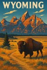 Wyoming Grand Teton Bison Retro National Park Poster