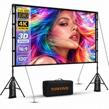 Towond 120 inch Projector Screen with Stand, 4K HD 16:9 Foldable Anti-Crease ...
