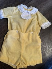 Boys 18m  Yellow Outfit Peter Pan Collar Shortfalls VTG Mid Century