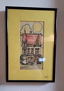 Gerald R. Huffeld Signed Original OOAK House Architecture Ink Drawing Framed