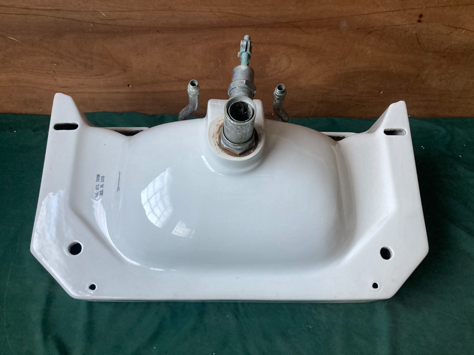 Antique Ceramic White Porcelain Stepped Pyramid Deco Bath Wall Sink Vtg 432-25E