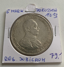 KAISERREICH 5 MARK PREUSSEN 1913 KAISER IN UNIFORM REG. JUBILÄUM IN MÜNZRÄHMCHEN