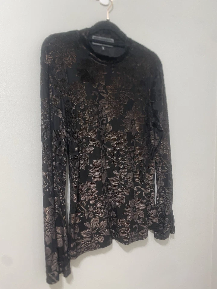 Blusa Double D Ranch preta burnout transparente gola simulada romântica bruxa caprichoso tamanho G - Imagem 2 de 4