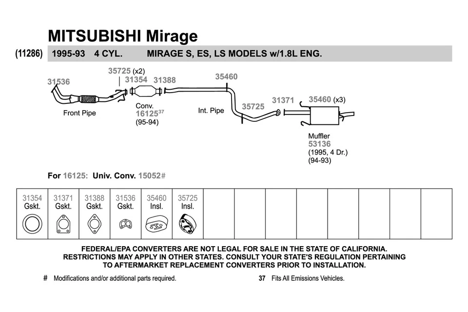 For Mitsubishi Lancer 02-07 Exhaust Pipe Flange Gasket Perforated Metal & Fiber Foto 4 de 4