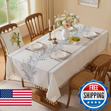 Laolitou Spring Table Cloth Rectangle Table, Embroidery Heavy Duty Cotton Linen