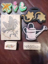 arts and crafts supplies wood and rubber flower garden stamps (6)