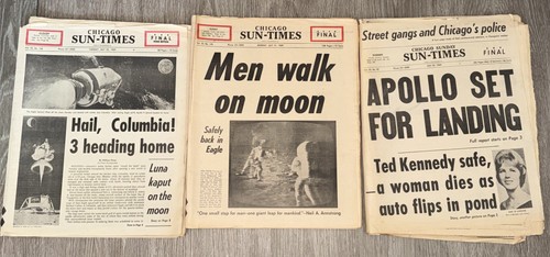 Vintage Chicago Sun Times Newspaper July 21 1969 Men Walk On Moon Apollo Set