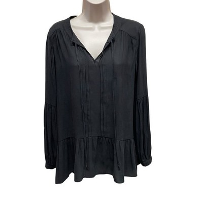 Ro & De Blouse Black Peasant Sleeve Keyhole Neck Oversized Tunic Sm whimsigoth