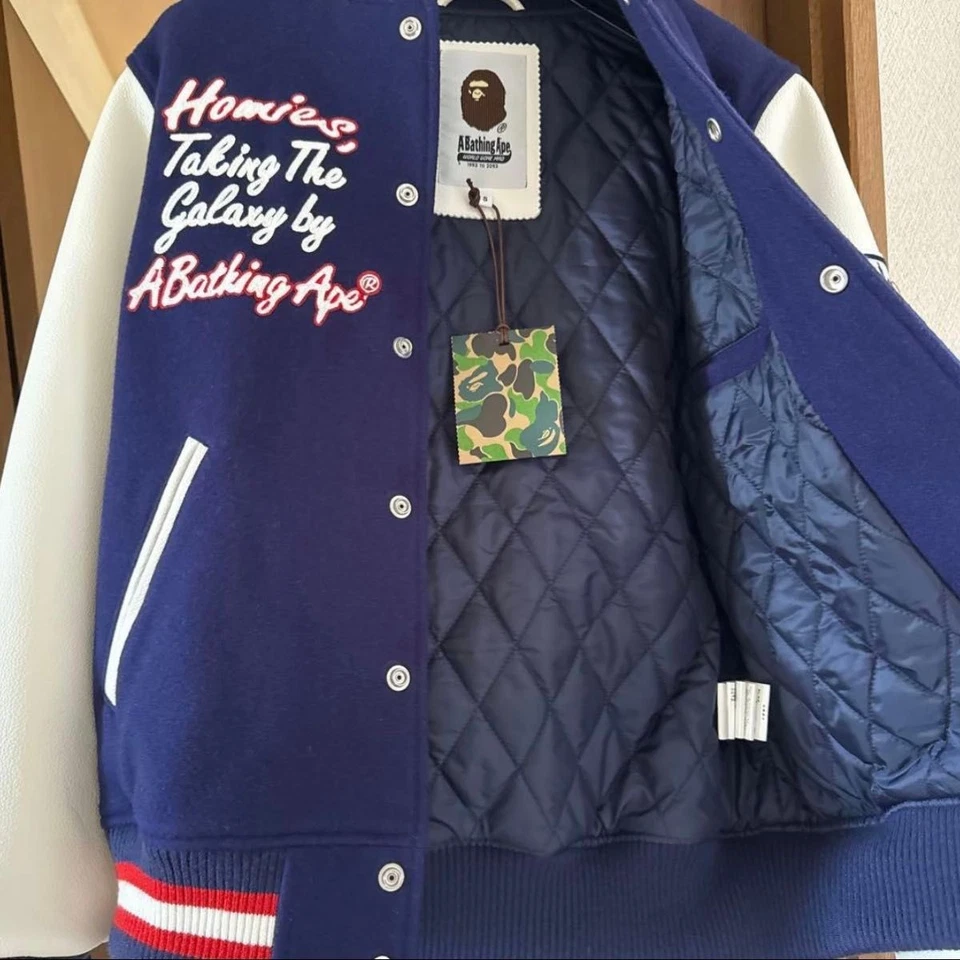 BAPE Reissue Leather Varsity Jacket Early Design NIGO Harajuku 90s 2000s Japan - Image 4 of 4