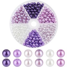 300pcs 6 Colors 6mm Glass Pearl Beads, Round Purple Pearls Small Craft Pearls...