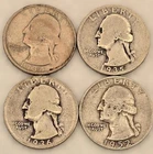 4x 90% Silver Washington Quarters 1934 1935 1936 1952-D Lot