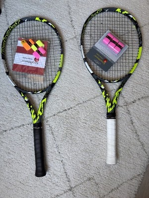 2 Babolat Pure Aero 100 rackets.Both freshly strung with Babolat RPM Blast Rough