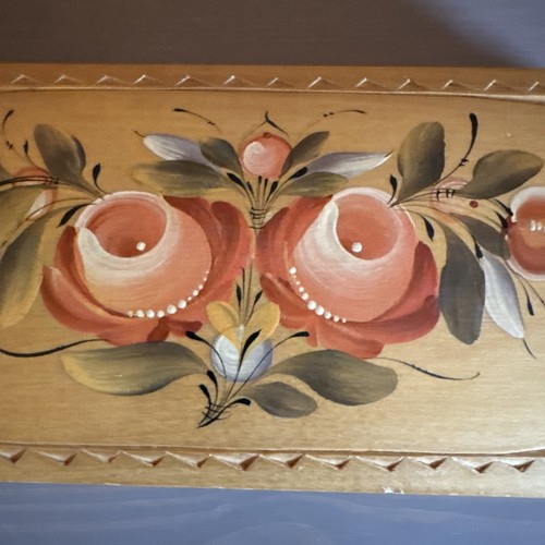Vintage Hand Painted Folk Art Wood Box~Flowers~Jewelry~Trinkets - Picture 9 of 12