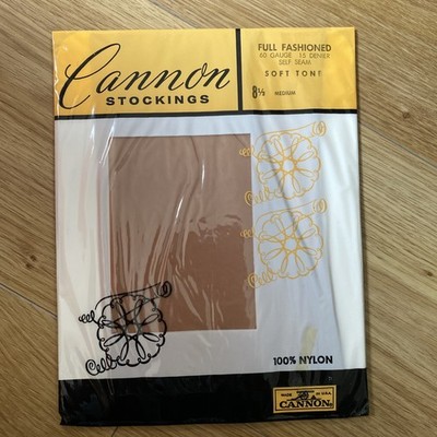 Vintage CANNON Full Fashion Self Seam Soft Tone 100% Nylon Strümpfe 8,1/2 Medium 