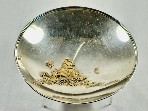 Gorham Sterling & Other Metals Fisherman Dish w/ Foliage