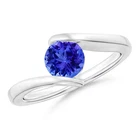Solitaire Round Shape 6mm Tanzanite Bypass Shank Women Ring 925 Sterling Silver